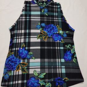 Blusa Cuadros Flores Oscura