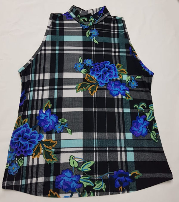 Blusa Cuadros Flores Oscura